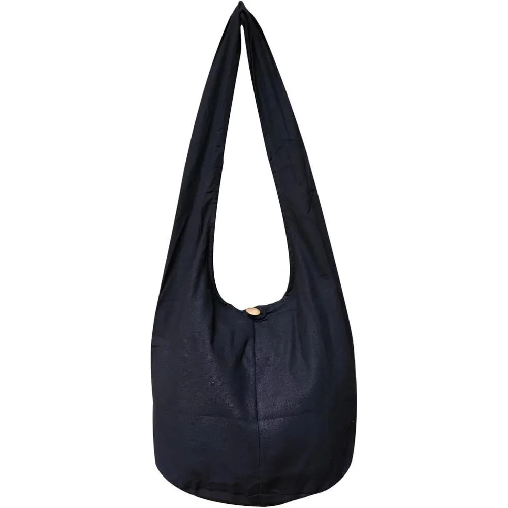 Cotton Sling Crossbody Bag Unisex Hippie Hobo Large Black Zipper